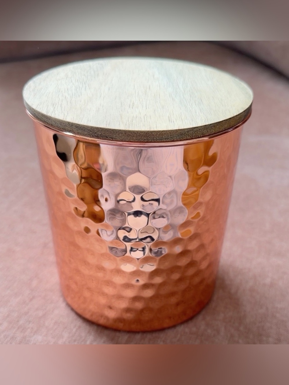 Uncommon James Hammered Copper Canister w/ Wood Lid
